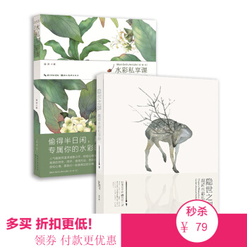 畅销 2本套装绘森活水彩私享课+隐世之国 鹿菏 水彩私享绘 基本技法 花卉 植物 人物 风景水彩绘画 pdf epub mobi 电子书 下载