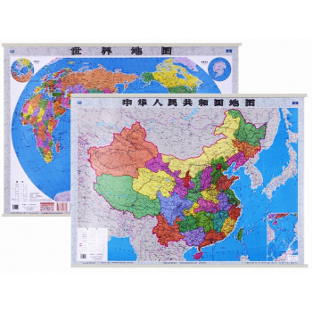 2018中国地图挂图+2018世界地图挂图1.1*0.8米2张地图亚膜挂杆