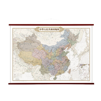 仿古地圖:中國地圖掛圖(1496mm*1068mm 復古地圖 仿紅木色塑料掛杆 )