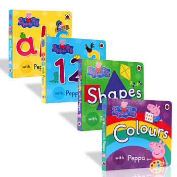 英文原版Peppa Pig colours/ABC/123/Shapes4册合售纸板书认知