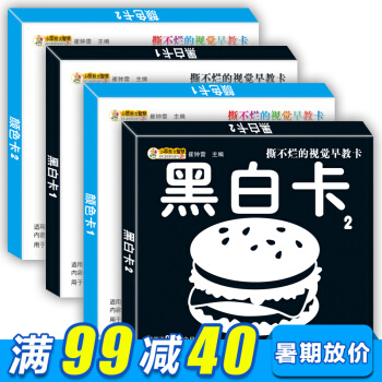 撕不烂的视觉早教卡全4册 黑白卡 婴儿 0 12个月视觉激发卡 彩色卡 宝宝启蒙认知卡