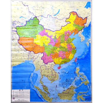 新华书店正版 中华人民共和国地图(覆膜穿杆)(2014版竖版)湖南地图出版社