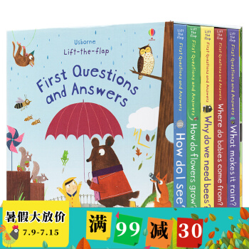 Usborne First Questions and Answers 你问我答翻翻书 英文原版绘本 儿童宝宝启蒙科普纸板读物 5册套装 偷偷看里面科学版 英文原版绘本