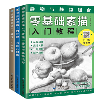 零基础素描入门教程:静物与静物组合/人物头像/石膏几何体 全3册 素描书入门自学教材