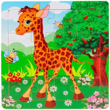 16片hape木質拼圖兒童寶寶早教益智力1-2-3-4-6歲嬰兒木製立體 1610-長頸鹿