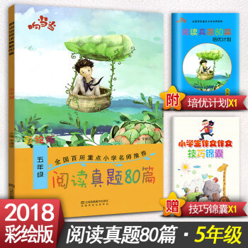 閱讀真題80篇五年級上下冊閱讀書期中期末單試題 彩繪版 小學5年級閱讀課教學參考資料書讀寫訓練習題集
